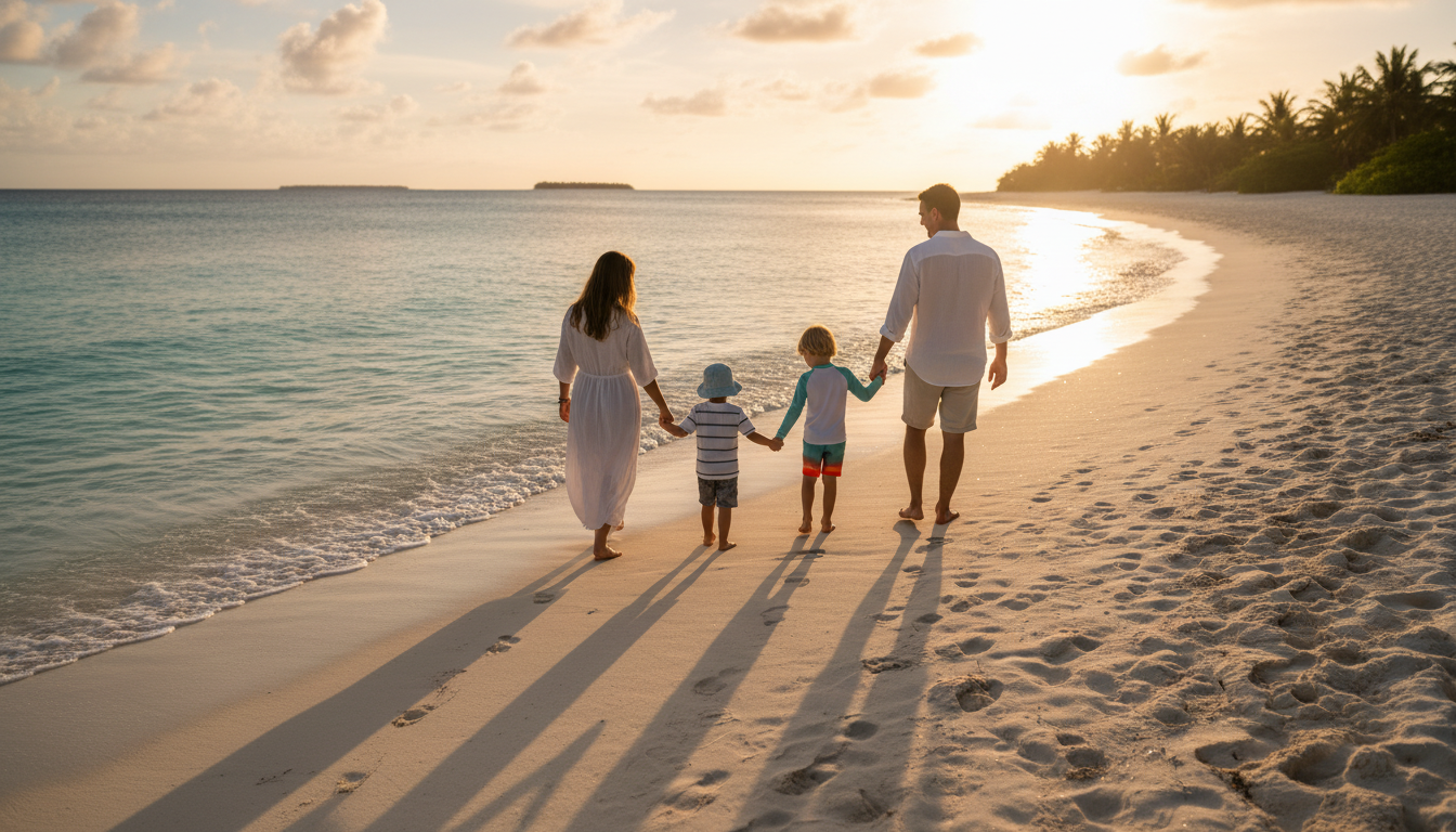 Happy family on the beach, representing exceptional guest experiences
